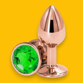 Уценка. ⚠️Анальная пробка розовое золото с зелёным кристаллом, M 