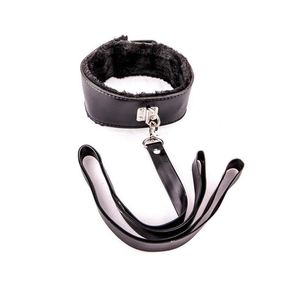 Ошейник с поводком, текстиль black, Цвет: Чёрный 