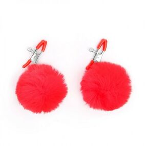 Зажимы для сосков с пушком, красный 