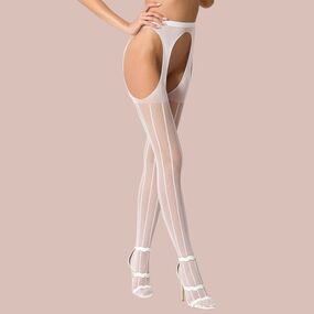 Чулки с поясом белые "S 018", S/M/L 