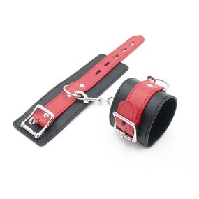 Наручники черные с красным ремешком 
