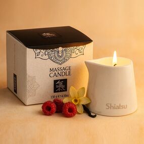Свеча массажная HOT Production Shiatsu с ароматом малины и ванили, 130 г 