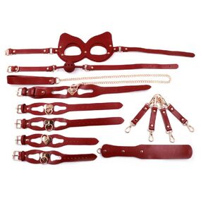 БДСМ набор из тёмно-красной кожи, 6 предметов 