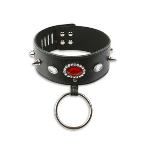 Дизайнерский ошейник с шипами и кольцом, эко-кожа 