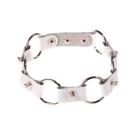 Ошейник с кольцами, натуральная кожа, Цвет: Белый 
