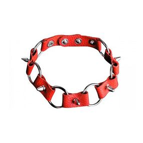Ошейник с кольцами из натуральной кожи, Цвет: Красный 