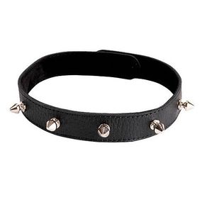 Ошейник узкий с шипами и заклепками, кожа, Цвет: Чёрный 