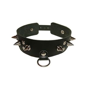 Ошейник узкий с шипами, эко-кожа 