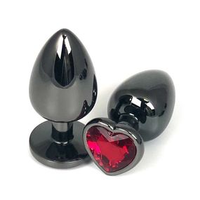 Анальная пробка чёрный металл с красным кристаллом сердце, M, Цвет: Чёрный/Красный 