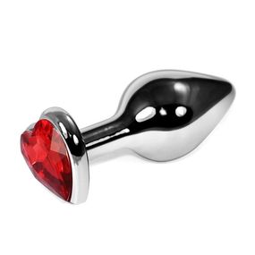 Анальная пробка серебряная с красным кристаллом сердце, S, Цвет: Серебряный/Красный 