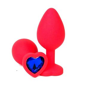 Анальная пробка с синим кристаллом, M, Цвет: Красный/Синий 