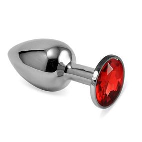 Анальная пробка серебряный металл с красным кристаллом, S, Цвет: Серебряный/Красный 