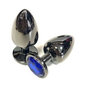 Анальная пробка чёрнвй металл с синим кристаллом, M, Цвет: Чёрный/Синий 