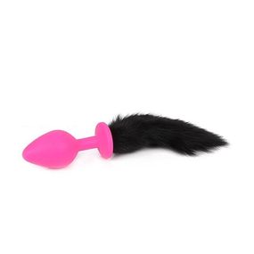 Анальная пробка с черным хвостом, силикон, M 