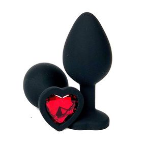 Анальная пробка чёрная с красным кристаллом, S 