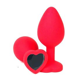 Анальная пробка с черным кристаллом, M, Цвет: Красный/Чёрный 