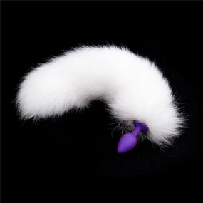 Анальная пробка фиолетовая с белым хвостом, S 