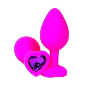 Анальная пробка розовая с фиолетовым кристаллом, силикон, S, Цвет: Розовый/Фиолетовый 