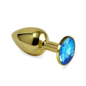 Анальная пробка золото с голубым кристаллом, S, Цвет: Золотой/Голубой 
