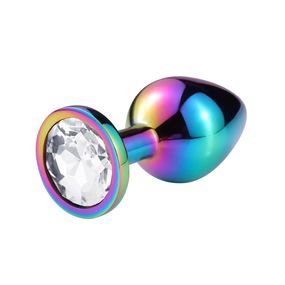 Анальная пробка разноцветная с белым кристаллом, S 