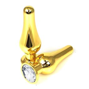 Анальная пробка танго золотая с белым кристаллом, M, Цвет: Золотой/Белый 