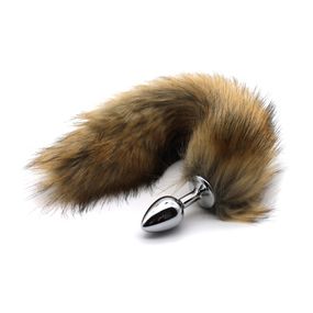 Анальная металлическая пробка с хвостом лисы, S 