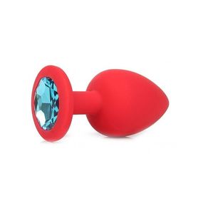 Анальная пробка с голубым кристаллом, M, Цвет: Красный/Голубой 