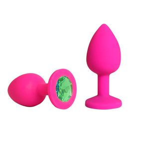 Анальная пробка с зелёным кристаллом, силикон, S 