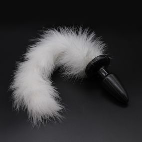 Анальная пробка черная с белым хвостом, M 