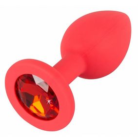 Анальная пробка красный силикон с красным кристаллом, силикон, M 