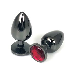 Анальная пробка чёрный металл с красным кристаллом, L, Цвет: Чёрный/Красный 