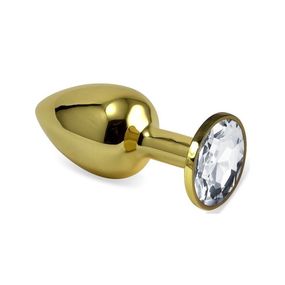 Анальная пробка золотой металл с белым кристаллом, S, Цвет: Золотой/Белый 