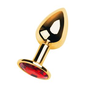 Анальная пробка золотой металл с красным кристаллом, S, Цвет: Золотой/Красный 