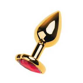 Анальная пробка золотой металл с красным кристаллом, сердце, S, Цвет: Золотой/Красный 