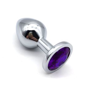 Анальная пробка серебряный металл с фиолетовым кристаллом, M, Цвет: Серебряный/Фиолетовый 