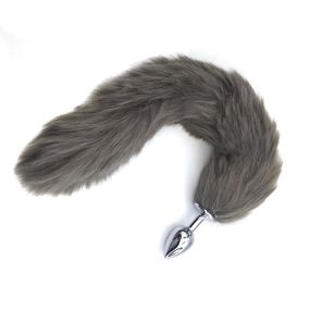 Анальная пробка серебряная с серым хвостом, S, Цвет: Серый 