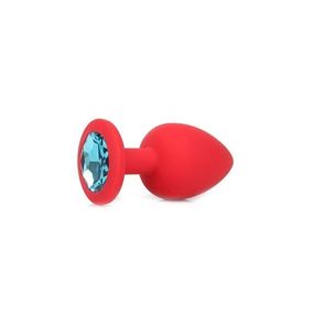 Анальная пробка красный силикон с голубым кристаллом, S, Цвет: Красный/Голубой 