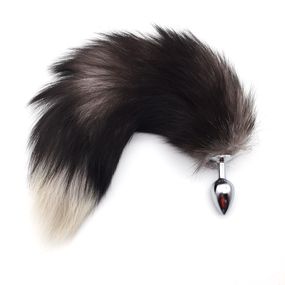 Анальная пробка серебряный металл с серым хвостом, S 