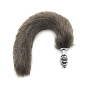 Анальная рельефная пробка с серым хвостом, S, Цвет: Серый 