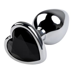 Анальная пробка серебряный металл с чёрным кристаллом сердце, M, Цвет: Серебряный/Чёрный 