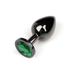 Анальная пробка чёрный металл с зелёным кристаллом, M, Цвет: Чёрный/Зелёный 
