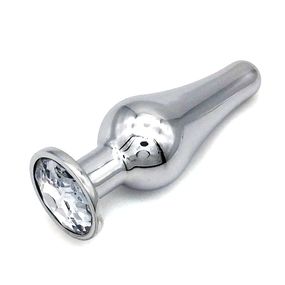 Анальная пробка танго серебрянный металл с белым кристаллом, M, Цвет: Серебряный/Белый 