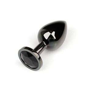 Анальная пробка чёрный металл с чёрным кристаллом, M, Цвет: Чёрный 