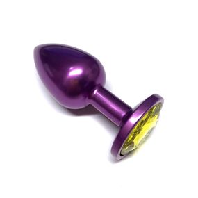 Анальная пробка филетовый металл с жёлтым кристаллом, S 