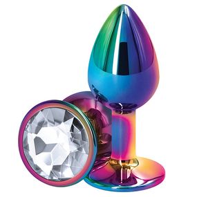 Анальная пробка цветной металл с белым кристаллом, L 