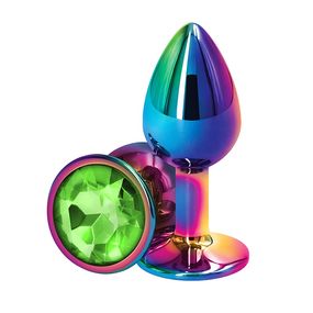 Анальная пробка цветной металл с зелёным кристаллом, S 