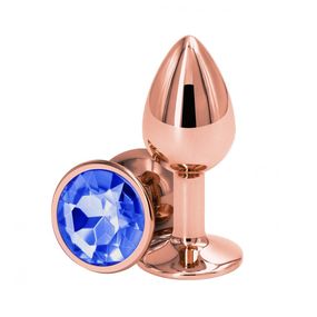 Анальная пробка розовое золото с синим кристаллом, M, Цвет: Золотой/Синий 