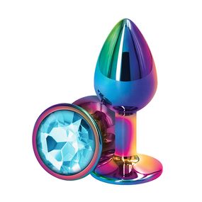 Анальная пробка цветной металл с голубым кристаллом, M 