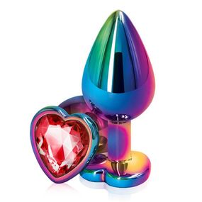 Анальная пробка цветной металл с красным кристаллом сердце, L 