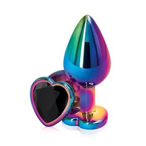 Анальная пробка цветной металл с чёрным кристаллом сердце, S 